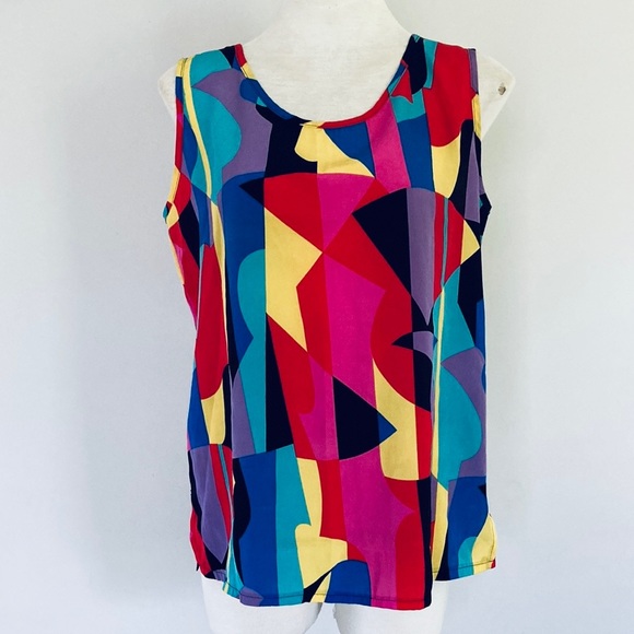 VINTAGE 80s desidual print silky Tank top - Picture 3 of 7